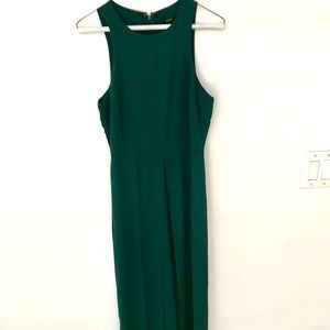 Long dark green wide-leg jumpsuit
